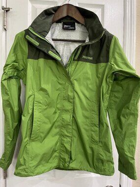 Marmot PreCip Eco Rain Jacket Womens Small Green Waterproof Hooded Shell LikeNew